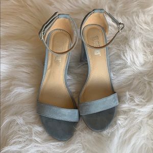 Brash light blue suede block heels
